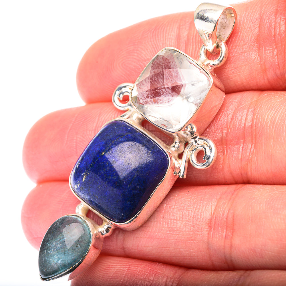 Lapis Lazuli, White Quartz, Blue Fluorite Pendant 2 1/4" (925 Sterling Silver) PD38597