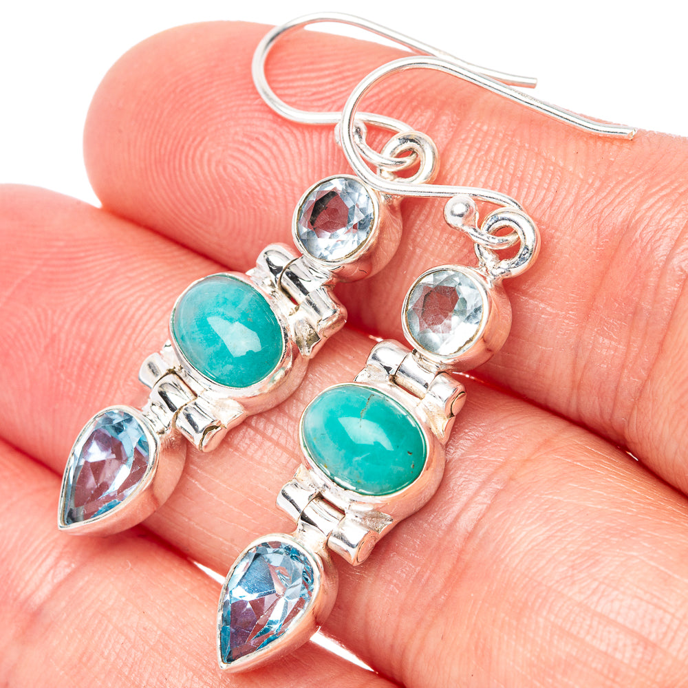Amazonite, Blue Topaz Earrings 1 5/8" (925 Sterling Silver) E1519