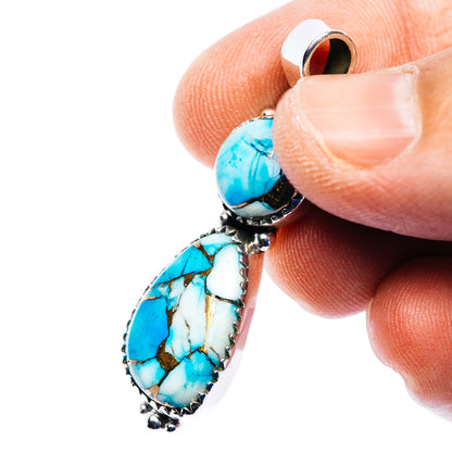 Ice Blue Dahlia Turquoise Pendant 1 3/4" (.925 Sterling Silver)