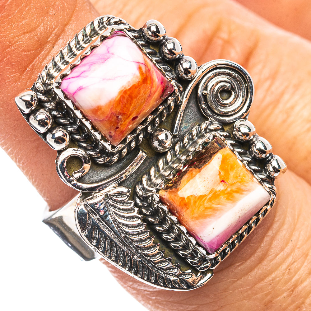 Exclusive Southwestern Style Spiny Oyster Turquoise Ring Size 6 Adjustable (.925 Sterling Silver)