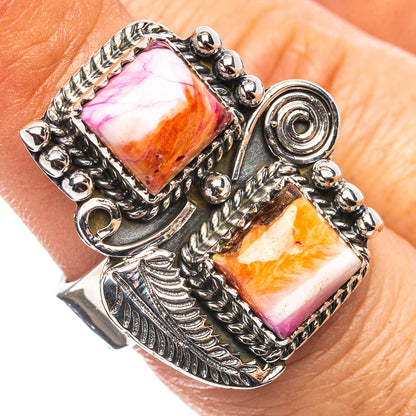 Exclusive Southwestern Style Spiny Oyster Turquoise Ring Size 6 Adjustable (.925 Sterling Silver)