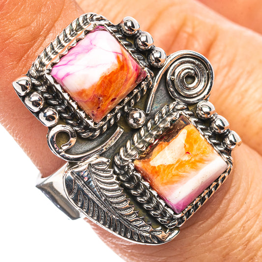 Exclusive Southwestern Style Spiny Oyster Turquoise Ring Size 6 Adjustable (.925 Sterling Silver)