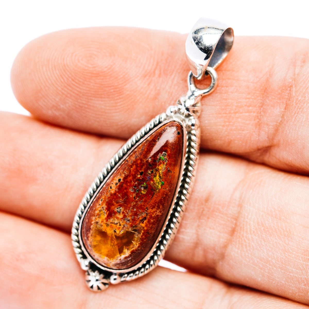 Premium Mexican Fire Opal Pendant 1 3/4" (.925 Sterling Silver)