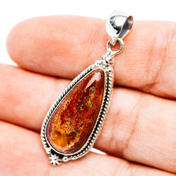 Premium Mexican Fire Opal Pendant 1 3/4" (.925 Sterling Silver)