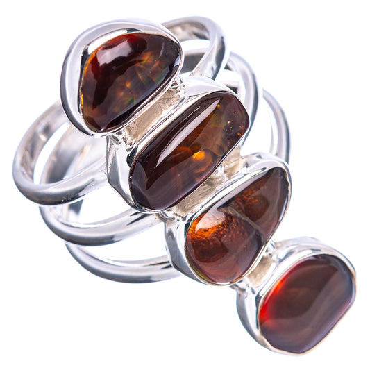 Sterling silver fire agate ring with four dark oval stones in raised bezel settings