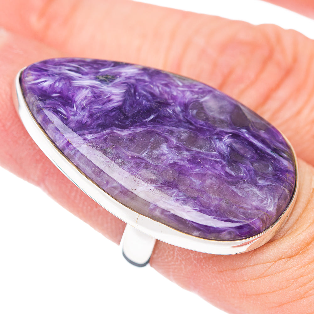 Large Premium Charoite Ring Size 6.5 Adjustable (.925 Sterling Silver)