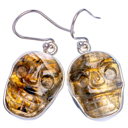 Labradorite Skull Earrings 1 1/2" (925 Sterling Silver) E433209