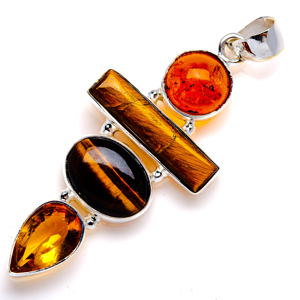 Tiger Eye, Citrine Pendant 2 1/4" (925 Sterling Silver) PD38079