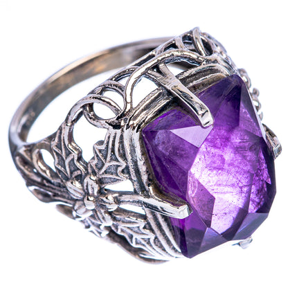 Size 7 amethyst statement ring, faceted purple gemstone in filigree 925 sterling silver