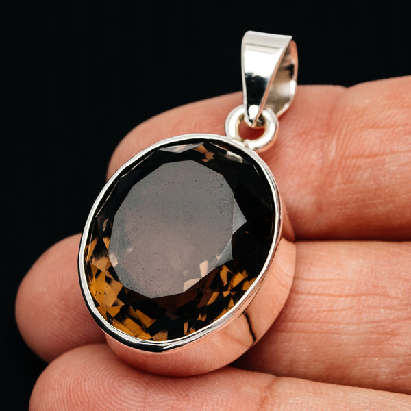 Premium 46ct Faceted Smoky Quartz Pendant 1 1/2" (.925 Sterling Silver)