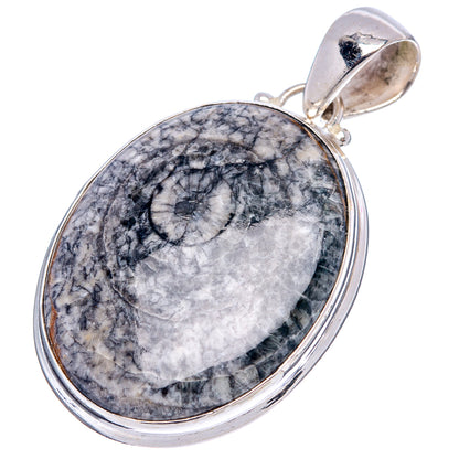 Black Horn Coral Fossil Pendant 1 5/8" (.925 Sterling Silver)