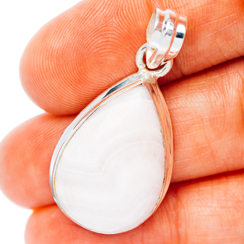 White scolecite teardrop pendant, .925 sterling silver bezel and bail