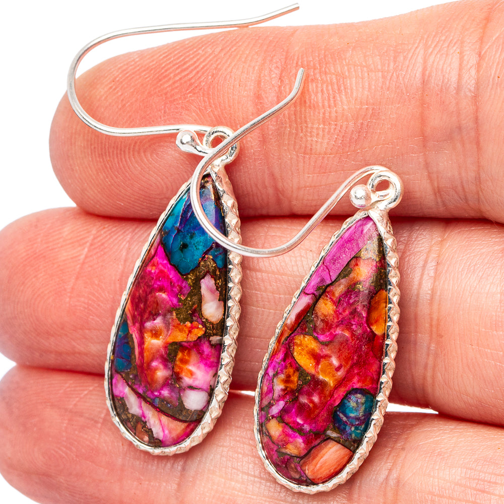 Pink Dahlia Mohave Turquoise Earrings 1 3/4" (.925 Sterling Silver)