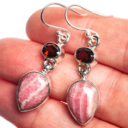 Rhodochrosite, Garnet 925 Sterling Silver Earrings 1 5/8"