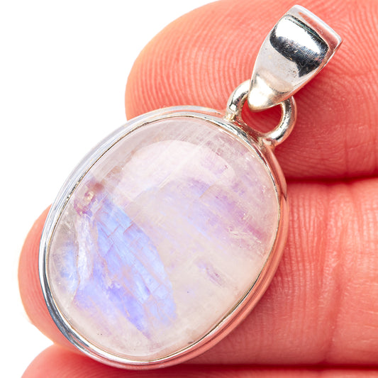 Rainbow moonstone pendant in .925 sterling silver oval bezel