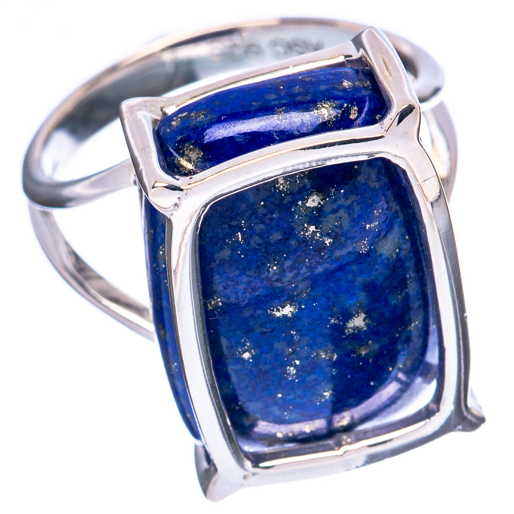 Lapis lazuli sterling silver ring with rectangular blue stone in square bezel