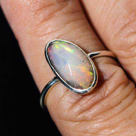 Ethiopian Opal Dainty Ring Size 7.75 (.925 Sterling Silver)