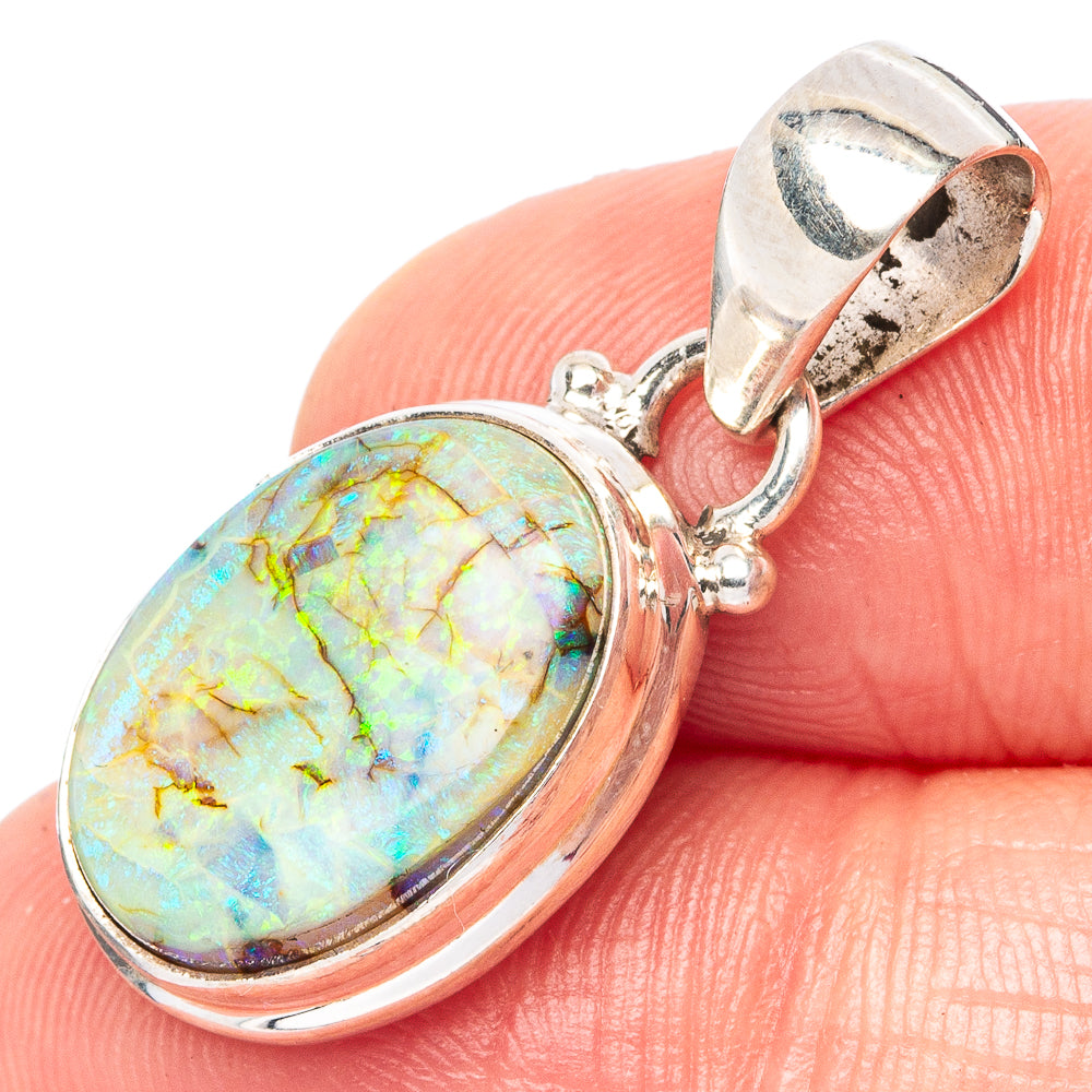 925 sterling silver opal pendant, oval iridescent cabochon with teardrop bail