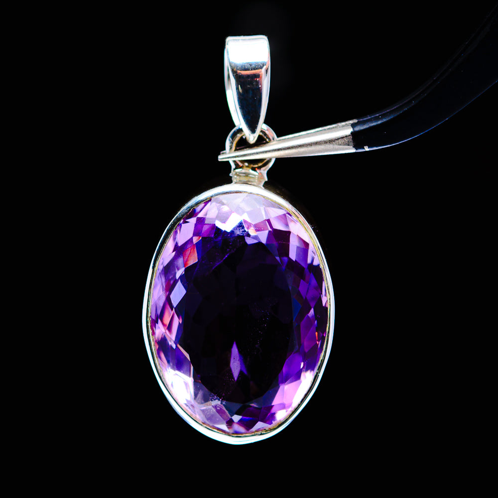 20ct Faceted Brazilian Amethyst Pendant 1 1/4" (.925 Sterling Silver)