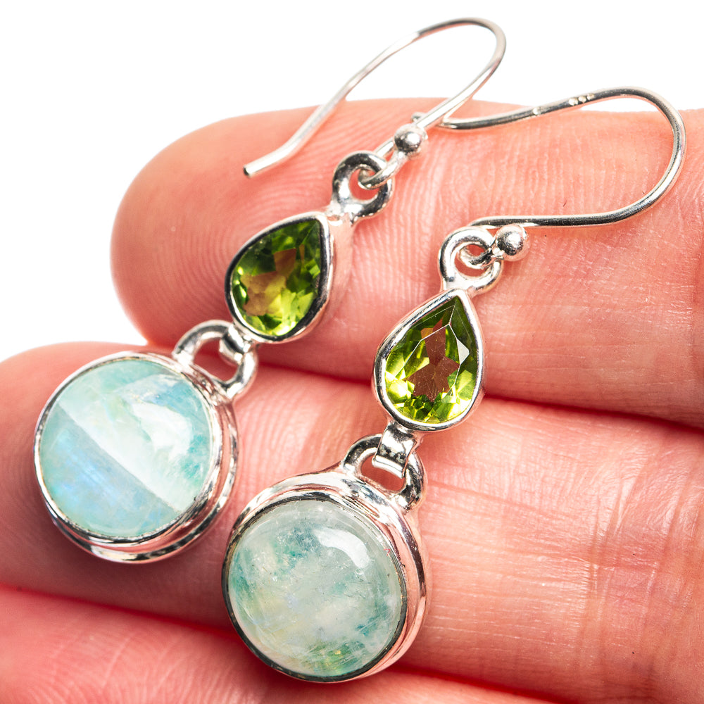 Green Moonstone, Peridot Earrings 1 1/2" (925 Sterling Silver) E432758