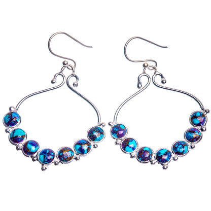 Purple Copper Composite Turquoise 925 Sterling Silver Earrings 1 7/8"