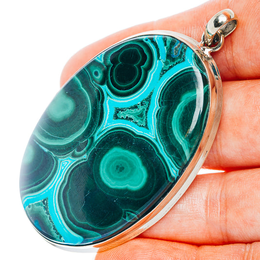 Malachite In Chrysocolla Pendant 2 1/2" (German Silver)