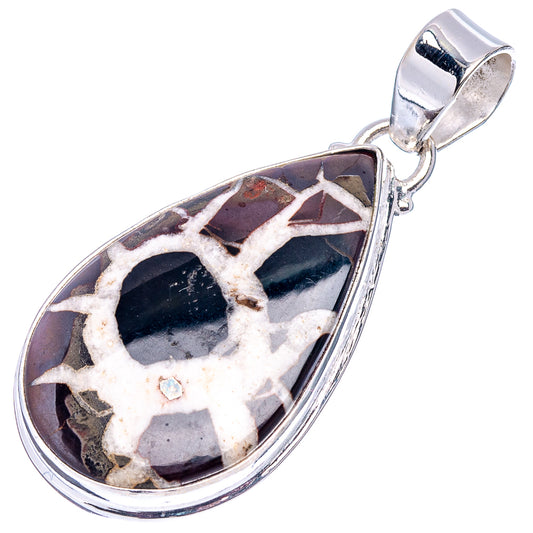 Sterling silver teardrop septarian pendant, marbled stone cabochon, top loop