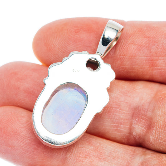 925 sterling silver pendant with oval rainbow moonstone and scalloped backplate