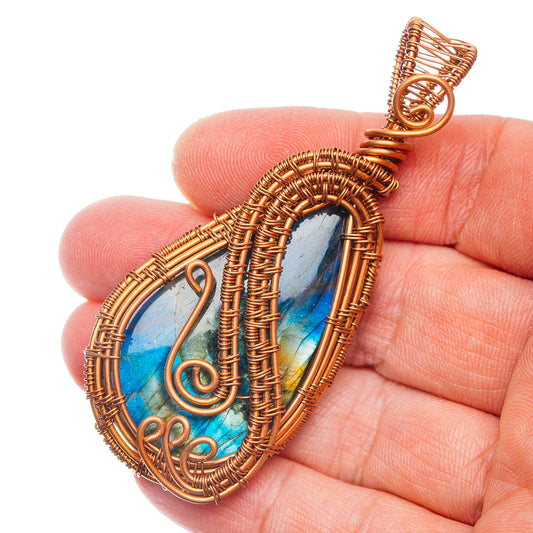 Labradorite Wire Wrap Pendant 3" (Copper)