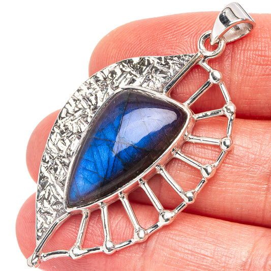 925 sterling silver labradorite teardrop pendant, blue flash in prong bezel