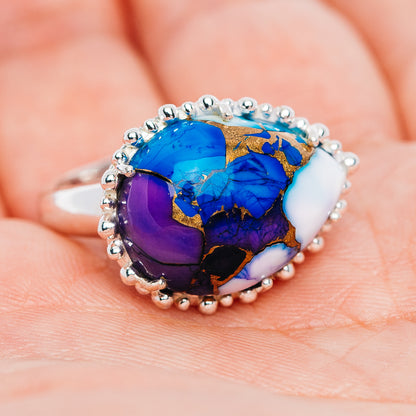 Exclusive Violet Blue Dahlia Mohave Turquoise Ring Size 7.5 (.925 Sterling Silver)