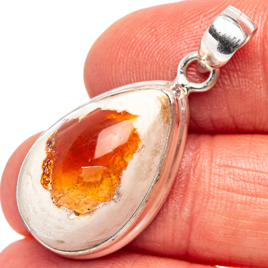 Sterling silver teardrop fire opal pendant with fiery orange-red center stone