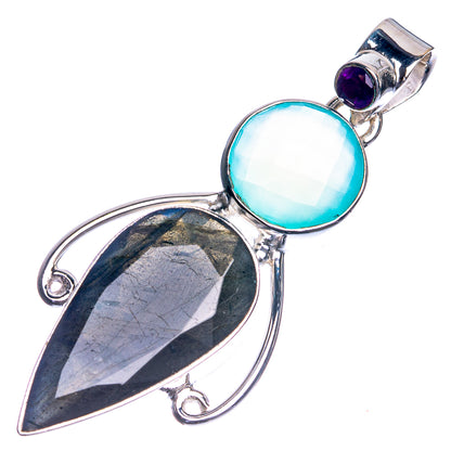 Labradorite, Aqua Chalcedony 925 Sterling Silver Pendant 2"