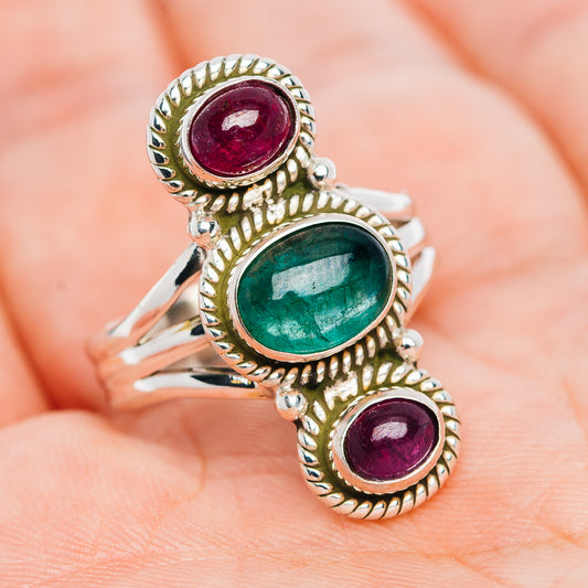 Zambian Emerald, Burmese Ruby Ring Size 9 (.925 Sterling Silver)
