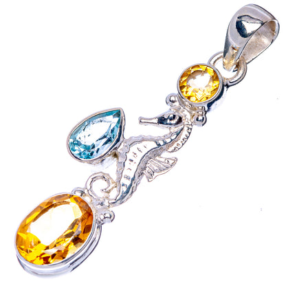Faceted Citrine, Blue Topaz Seahorse Pendant 1 3/4" (925 Sterling Silver) P41145