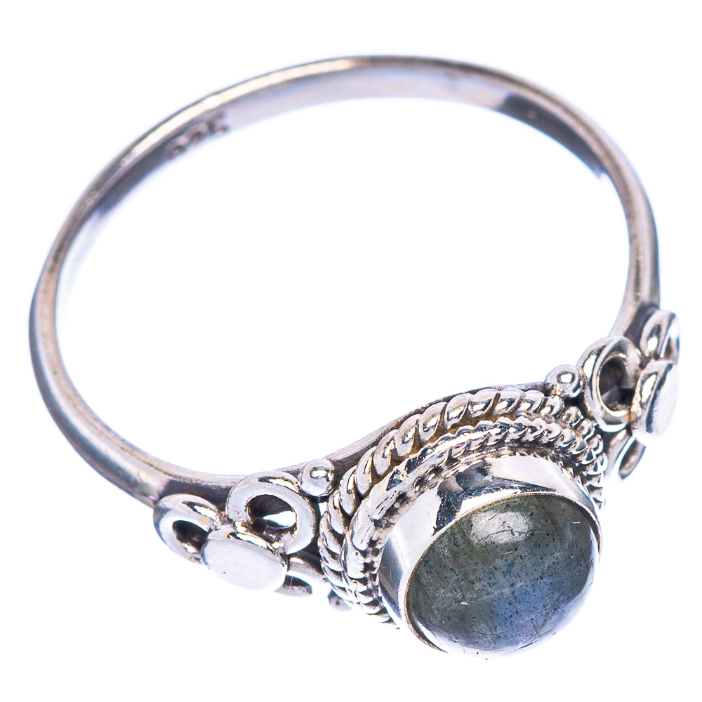 Sterling silver dainty ring with oval labradorite cabochon and braided halo detail