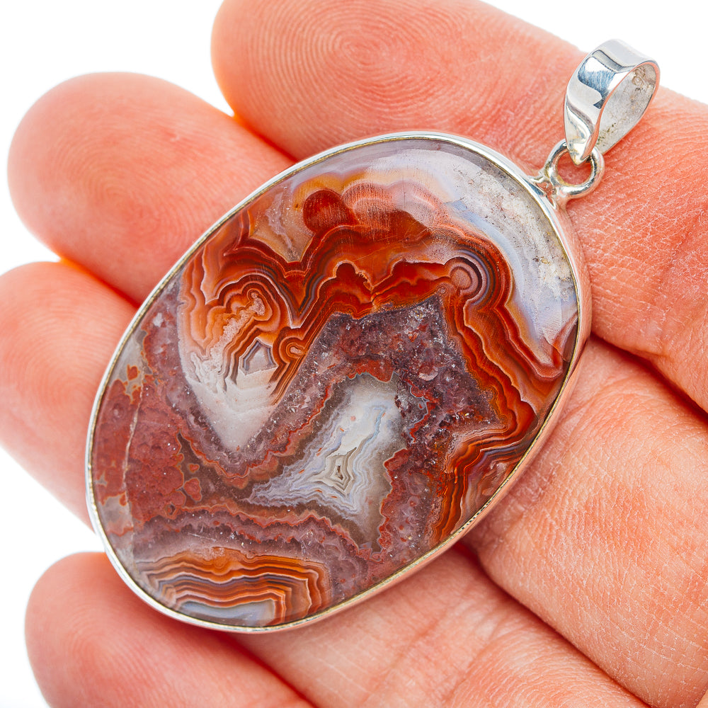 Premium Crazy Lace Agate Pendant 2" (.925 Sterling Silver)