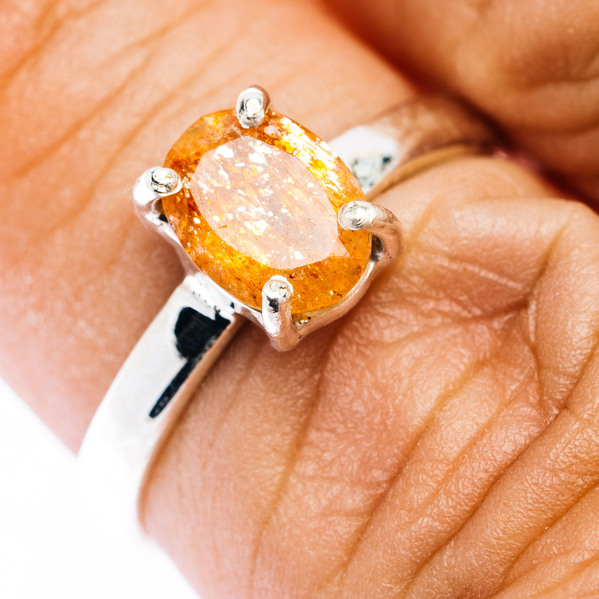 Faceted Confetti Sunstone Ring Size 6.75 (.925 Sterling Silver)