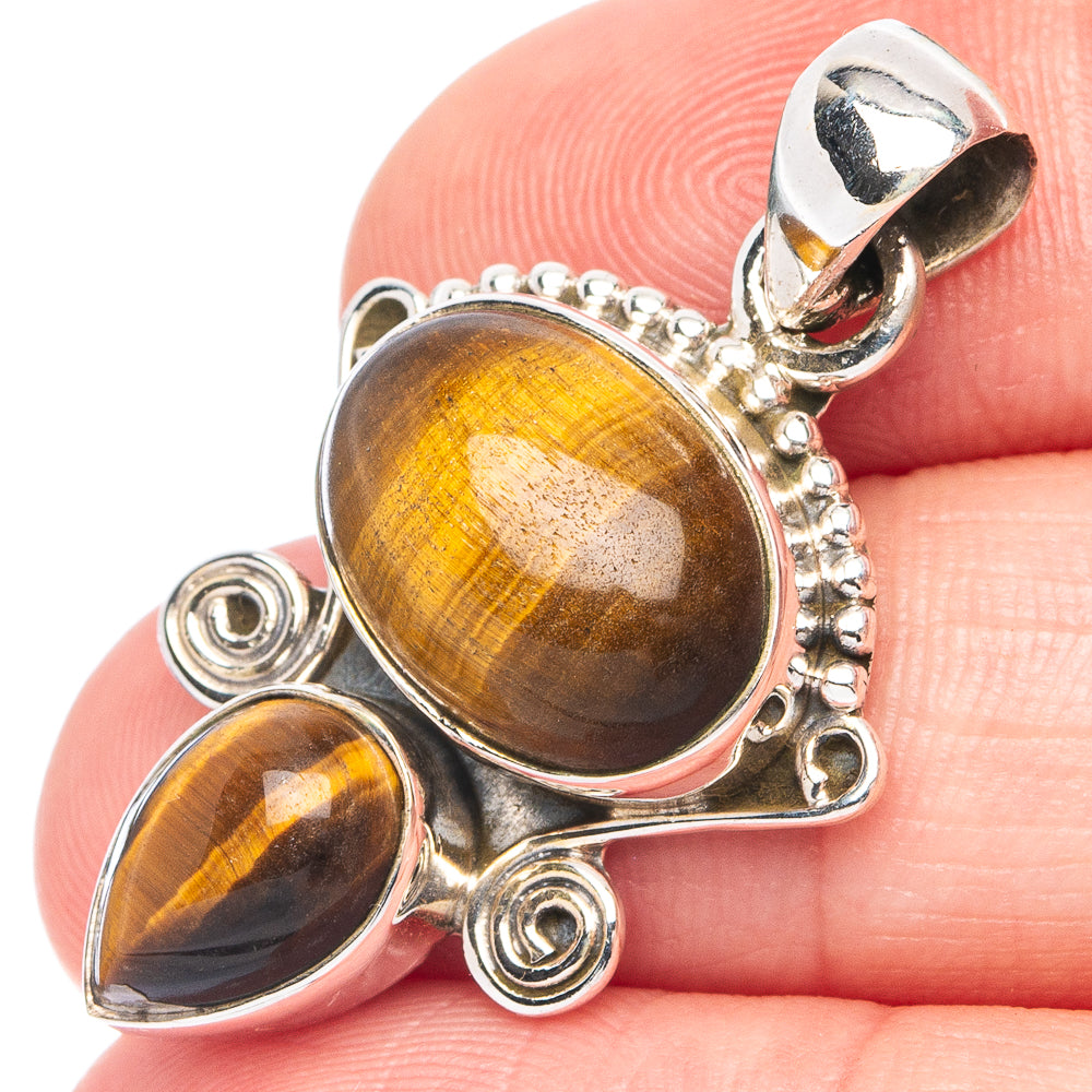 Dainty Tiger Eye Pendant 1 3/8" (925 Sterling Silver) P45355