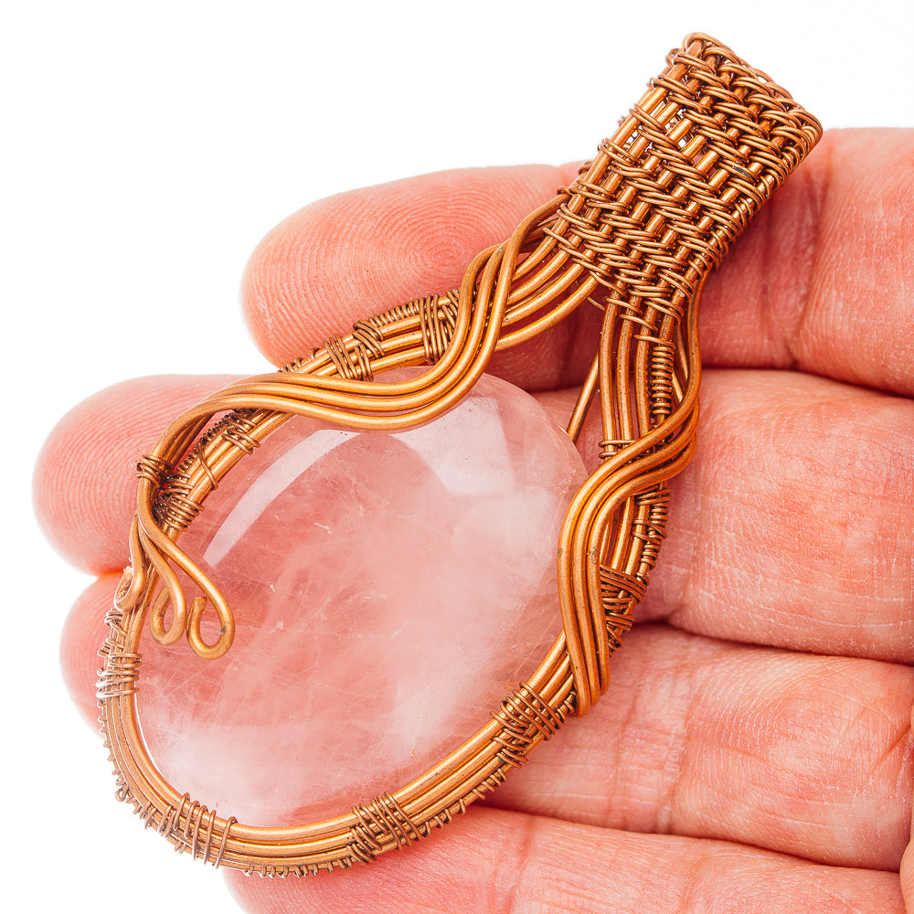 Rose Quartz Wire Warp Pendant 2 3/4" (Copper)