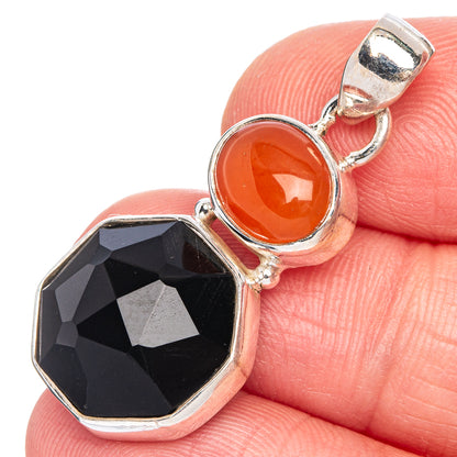 Black Onyx, Carnelian Pendant 1 3/8" (925 Sterling Silver) P40275