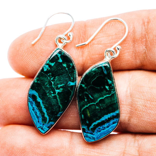 Premium Malachite In Chrysocolla Earrings 1 5/8" (.925 Sterling Silver)