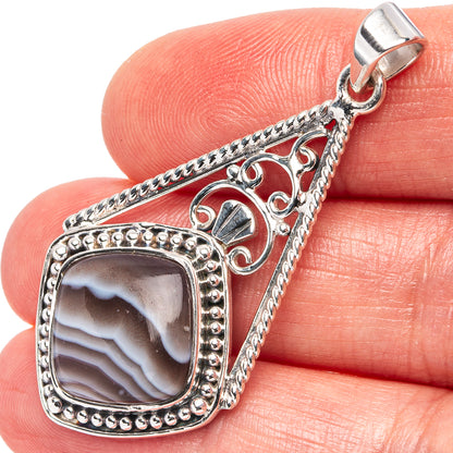 Premium Botswana Agate Pendant 1 7/8" (.925 Sterling Silver)