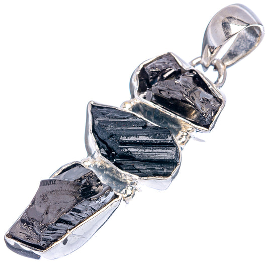 Shungite tektite pendant, dark faceted stone set in .925 sterling silver