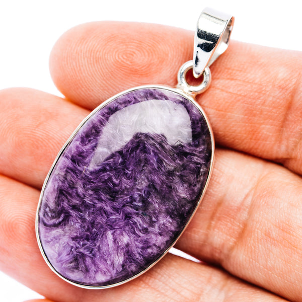 Large Premium Charoite Pendant 1 7/8" (.925 Sterling Silver)