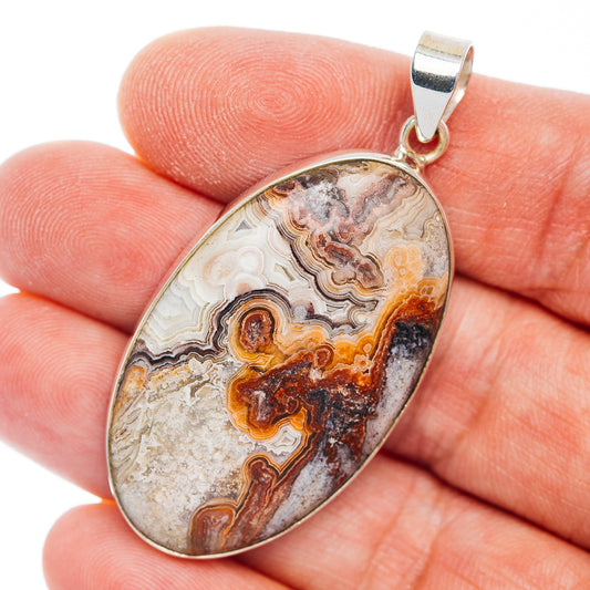 Premium Crazy Lace Agate Pendant 2 1/8" (.925 Sterling Silver)