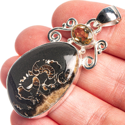 Marston Marble Ammonite, Citrine 925 Sterling Silver Pendant 1 7/8"