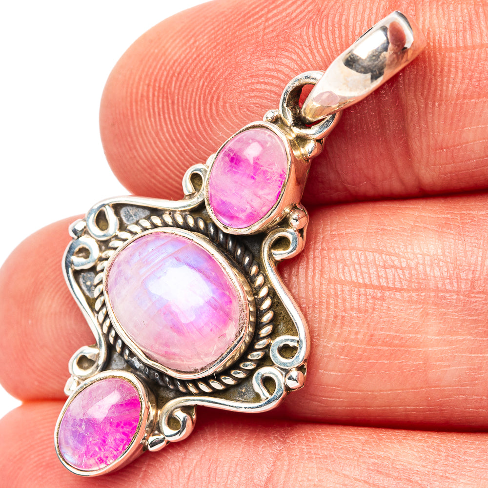 Pink Moonstone Pendant 1 5/8" (.925 Sterling Silver)