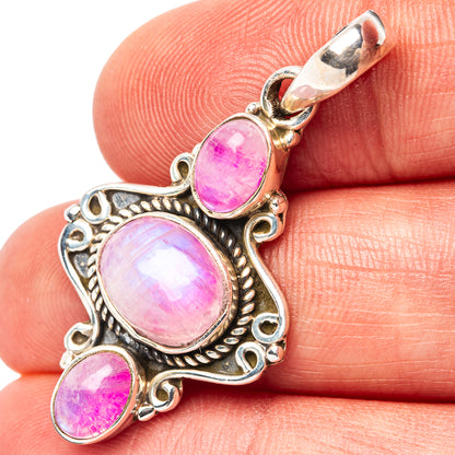Pink Moonstone Pendant 1 5/8" (.925 Sterling Silver)