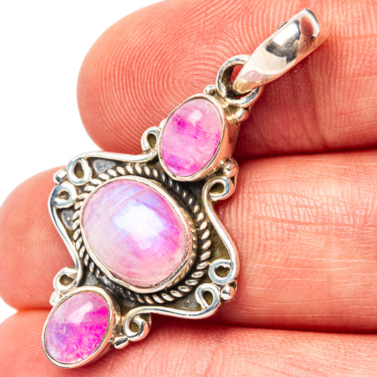 Pink moonstone pendant in .925 sterling silver with oval stones and bail